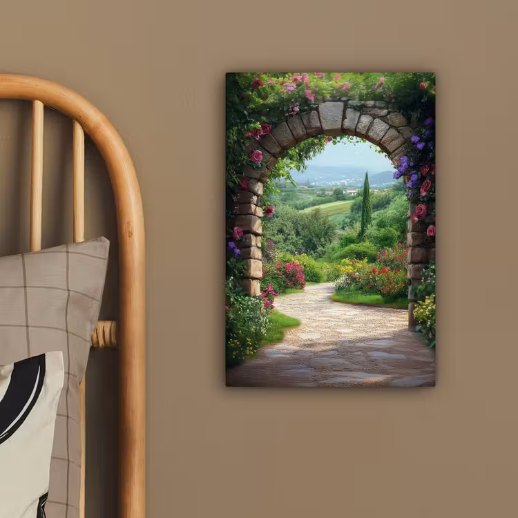 Doorkijk - Landschap - Bloemen - Pad - Uitzicht canvas 2cm klein -sfeer3