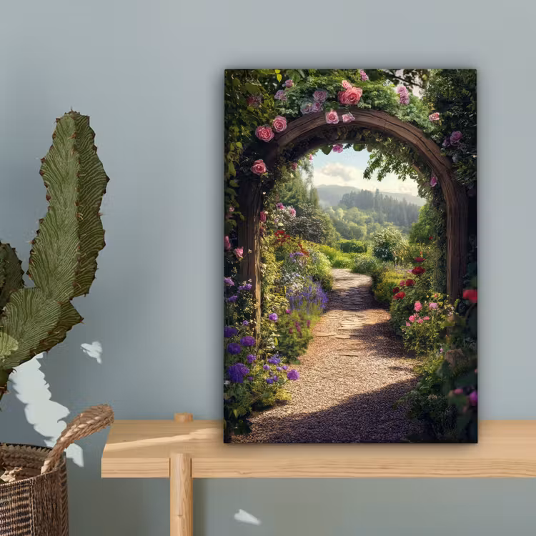 Doorkijk - Landschap - Bloemen - Rozenboog - Natuur canvas 2cm klein -sfeer4