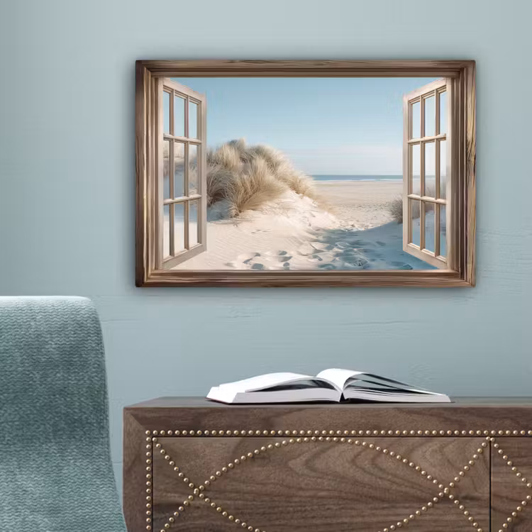 Doorkijk - Helmgras - Duinen - Zee - Landschap canvas 2cm klein -sfeer4