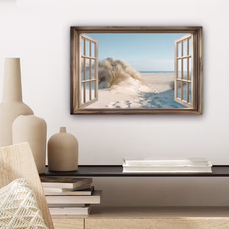 Doorkijk - Helmgras - Duinen - Zee - Landschap canvas 2cm klein -sfeer6