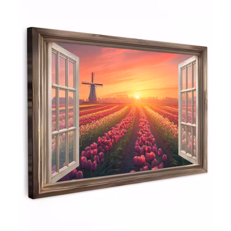 Doorkijk - Tulpen - Zonsondergang - Bloemen - Kleurrijk canvas 2cm klein -z3d