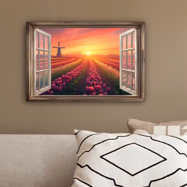 Doorkijk - Tulpen - Zonsondergang - Bloemen - Kleurrijk canvas 2cm klein -sfeer3