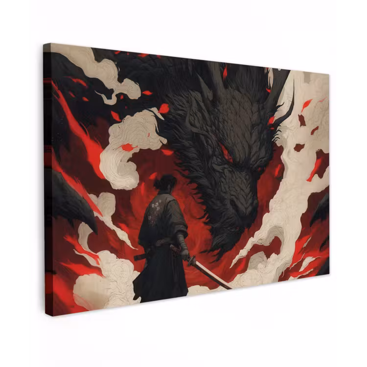 Krijger - Draak - Zwart - Rood - Rook canvas 2cm klein -z3d