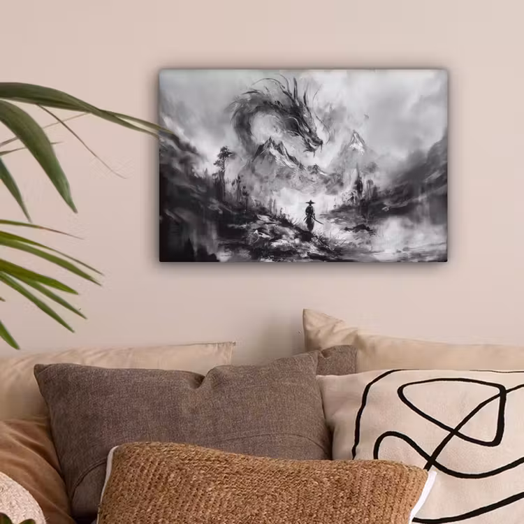 Krijger - Draak - Grijs canvas 2cm klein -sfeer1