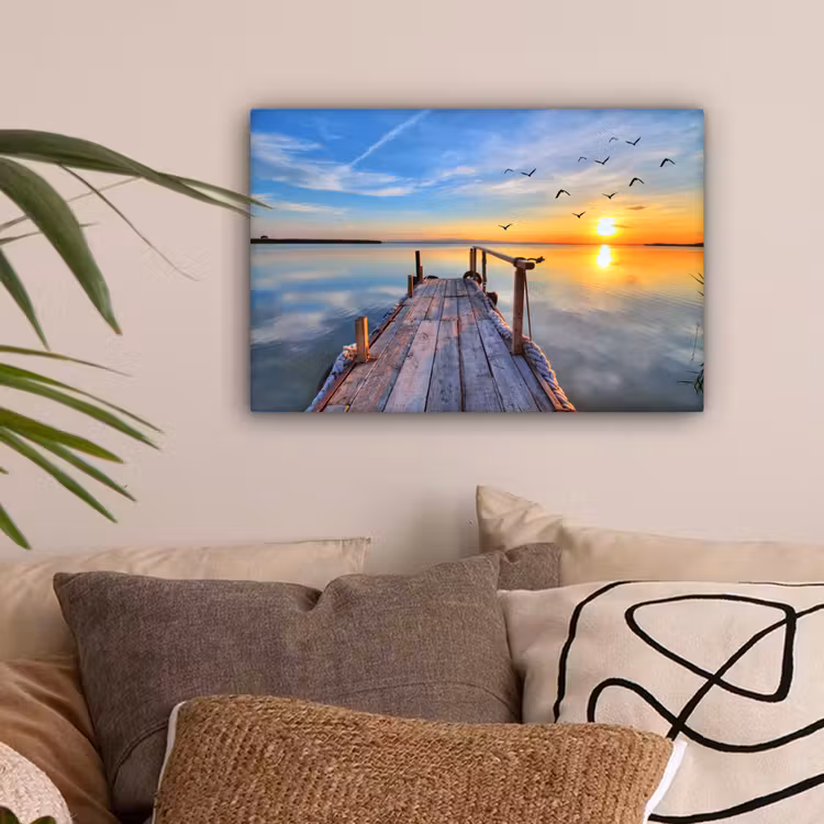Water - Steiger - Vogels - Zonsondergang - Horizon canvas 2cm klein -sfeer1