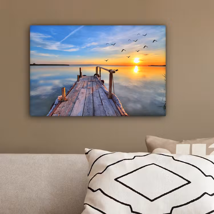 Water - Steiger - Vogels - Zonsondergang - Horizon canvas 2cm klein -sfeer3