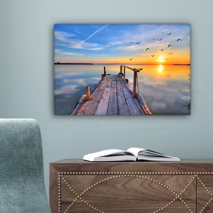 Water - Steiger - Vogels - Zonsondergang - Horizon canvas 2cm klein -sfeer4