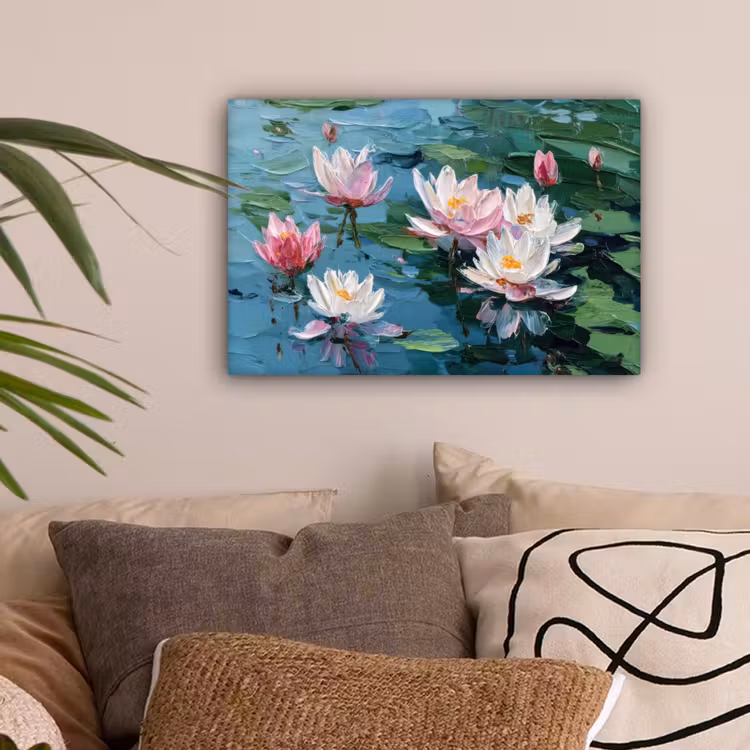 Waterlelies - Bloemen - Roze - Water canvas 2cm klein -sfeer1
