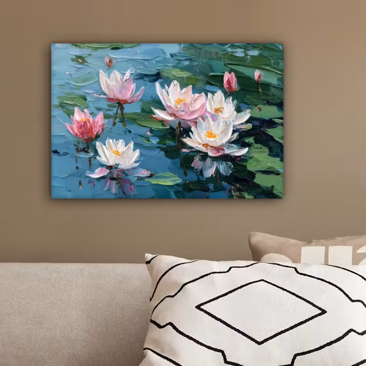 Waterlelies - Bloemen - Roze - Water canvas 2cm klein -sfeer3
