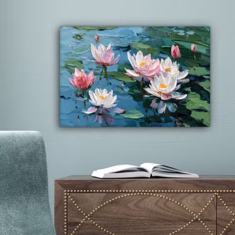 Waterlelies - Bloemen - Roze - Water canvas 2cm klein -sfeer4