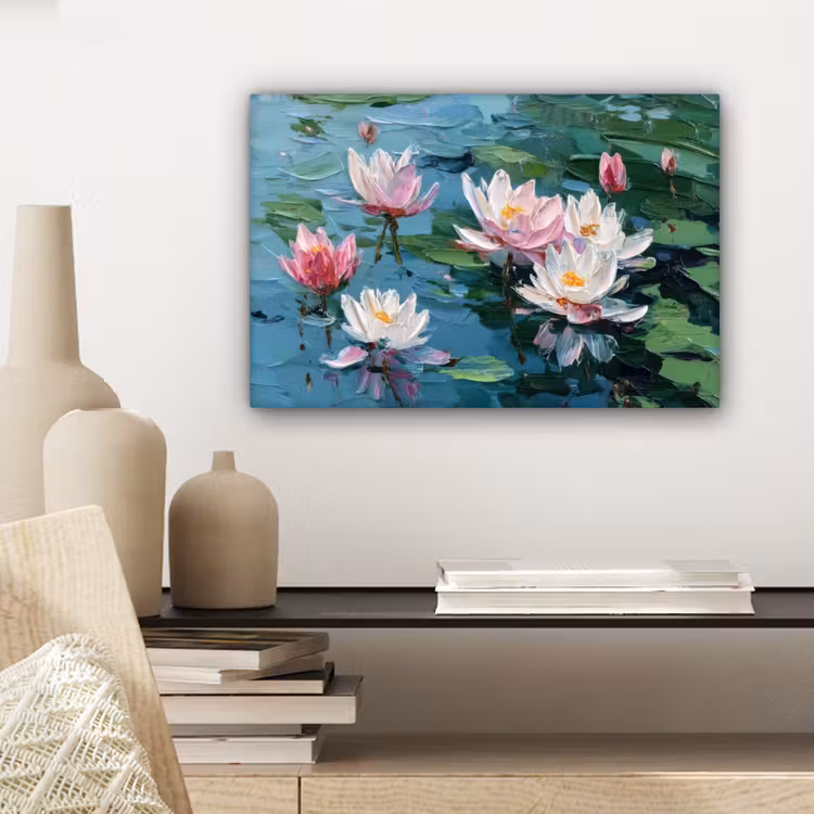 Waterlelies - Bloemen - Roze - Water canvas 2cm klein -sfeer6