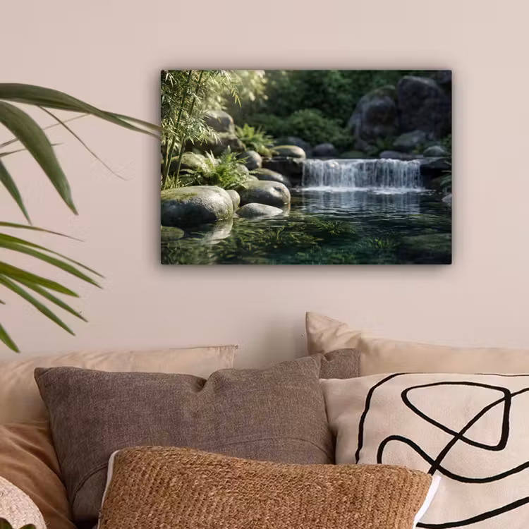 Beek - Waterval - Natuur - Groen canvas 2cm klein -sfeer1
