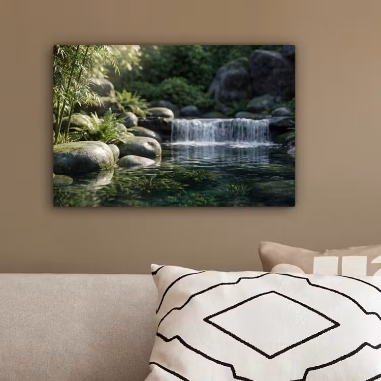 Beek - Waterval - Natuur - Groen canvas 2cm klein -sfeer3