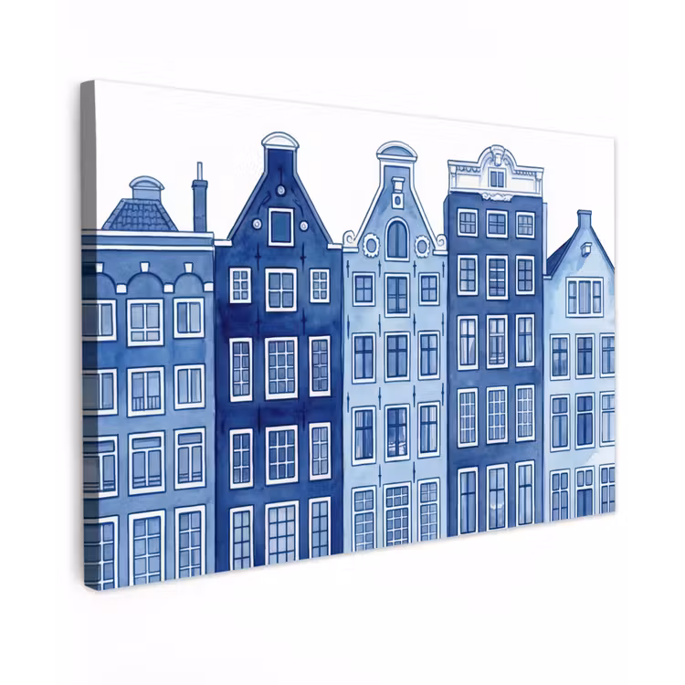 Aquarel - Grachtenpanden - Delfts - Blauw canvas 2cm klein -z3d