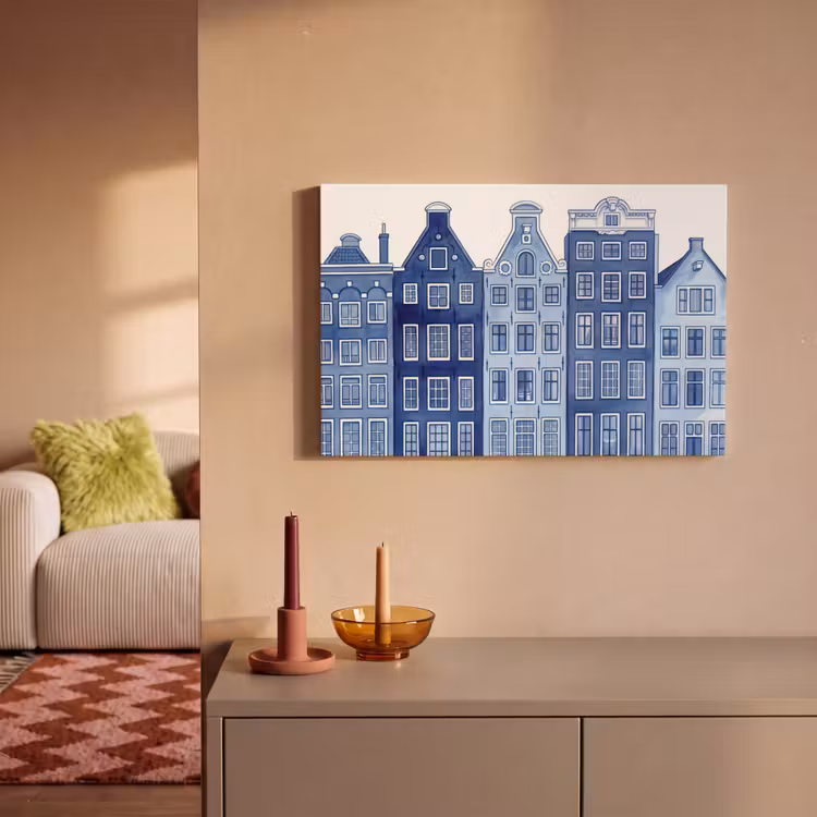 Aquarel - Grachtenpanden - Delfts - Blauw canvas 2cm klein -sfeer1