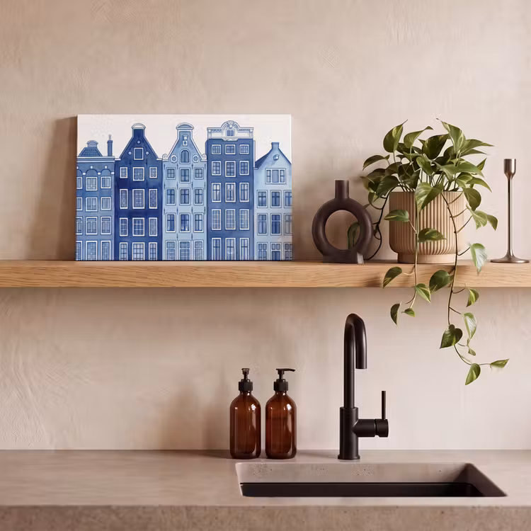 Aquarel - Grachtenpanden - Delfts - Blauw canvas 2cm klein -sfeer3