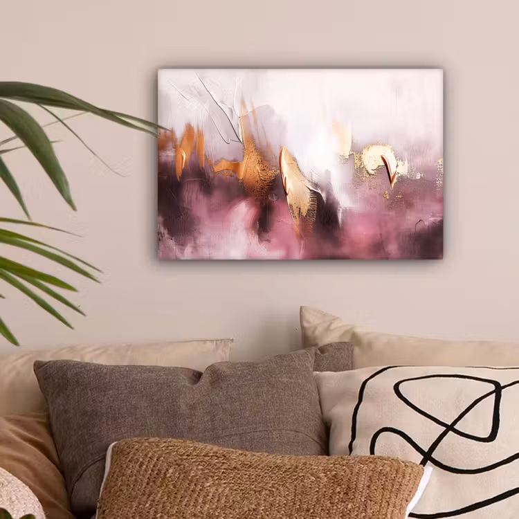 Watercolor - Goud - Roze - Abstract - Kunst canvas 2cm klein -sfeer1