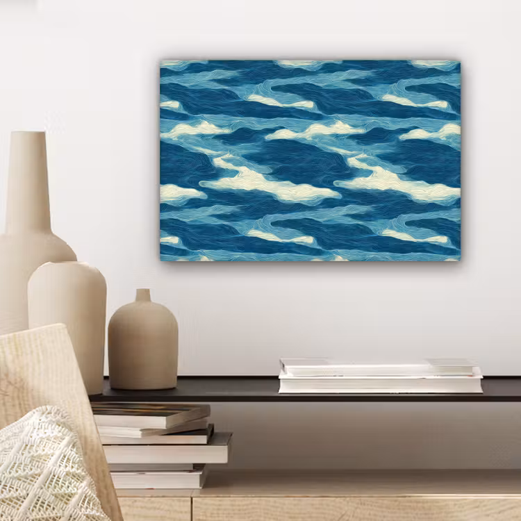 Golven - Abstract - Patroon - Blauw - Wit canvas 2cm klein 34 -sfeer6