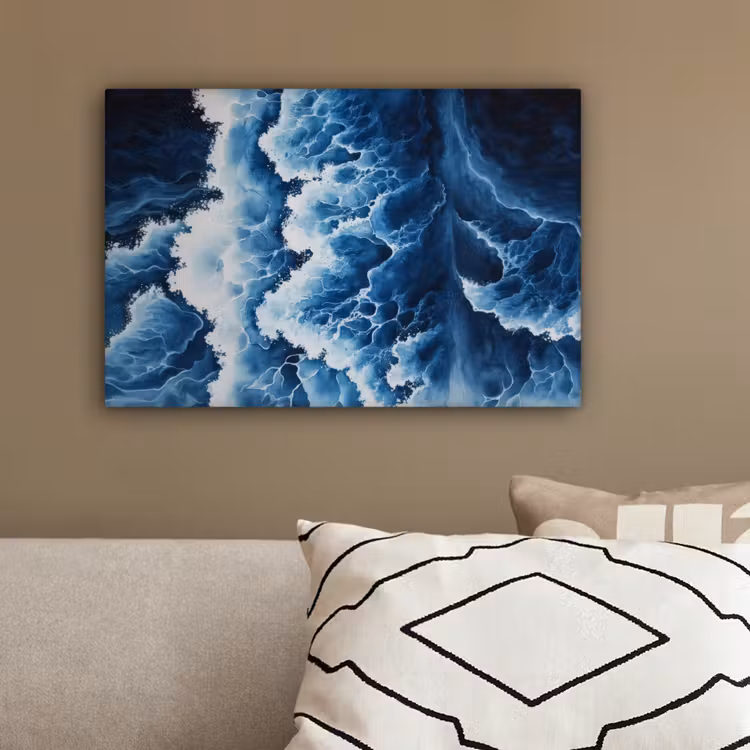 Golven - Blauw - Schuim canvas 2cm klein -sfeer3