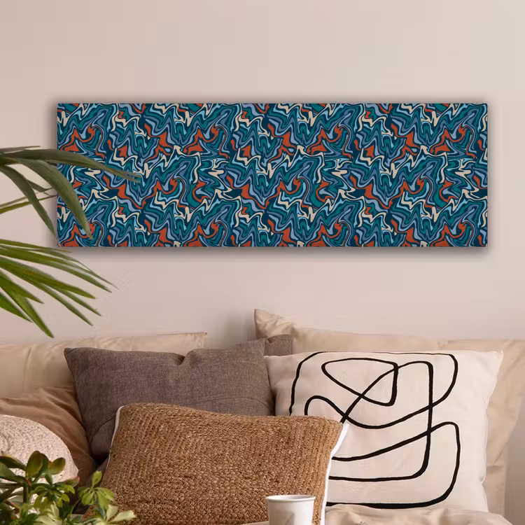 Golven - Retro - Blauw - Patroon canvas 2cm klein 828 -sfeer1