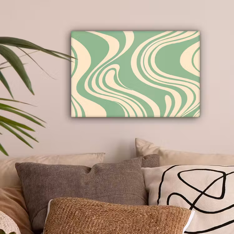 Golvende lijnen - Mintgroen - Dansende vormen canvas 2cm klein -sfeer1