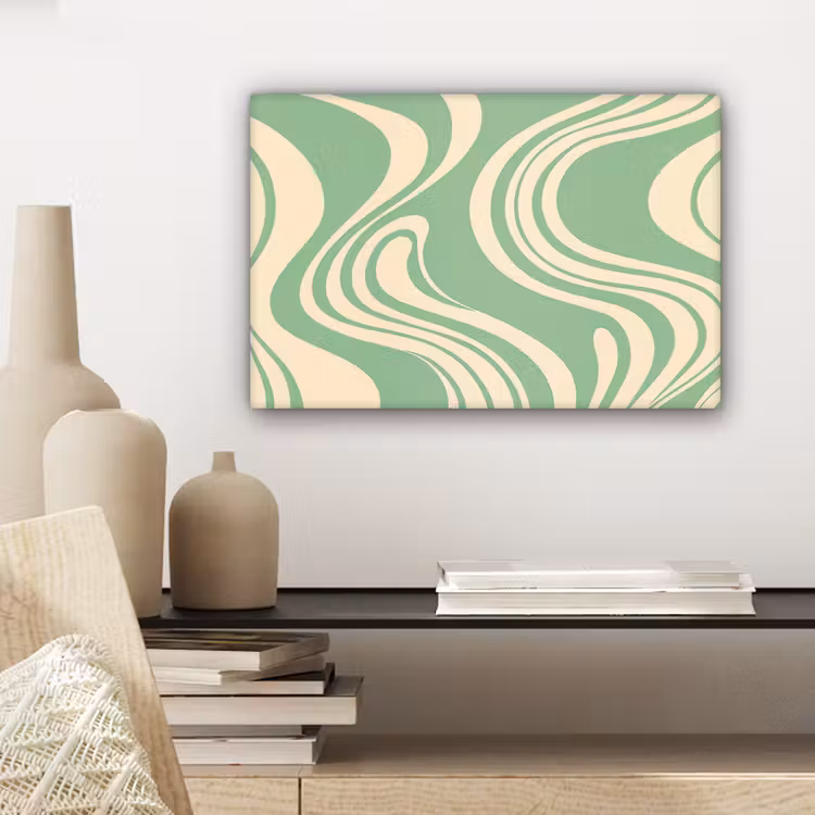 Golvende lijnen - Mintgroen - Dansende vormen canvas 2cm klein -sfeer6