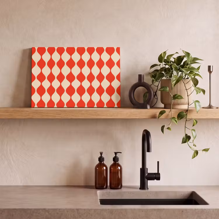 Golvend patroon - Retro - Rood - Beige canvas 2cm klein 34 -sfeer3