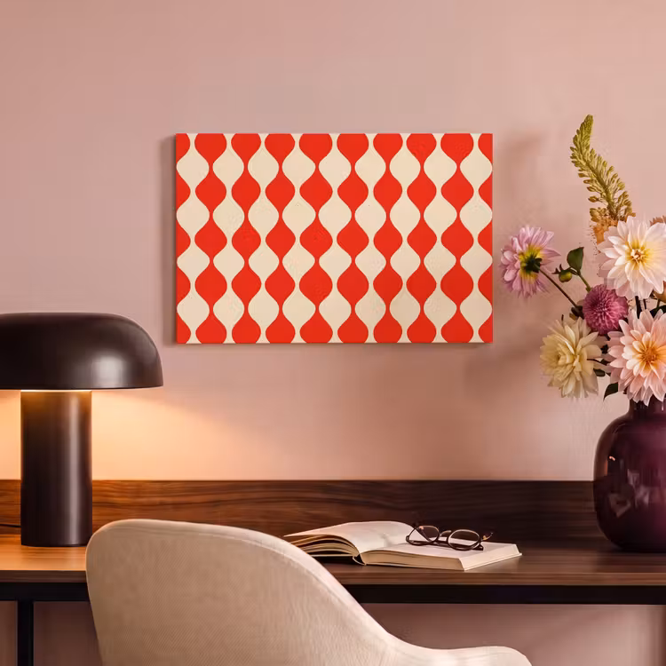 Golvend patroon - Retro - Rood - Beige canvas 2cm klein 34 -sfeer4