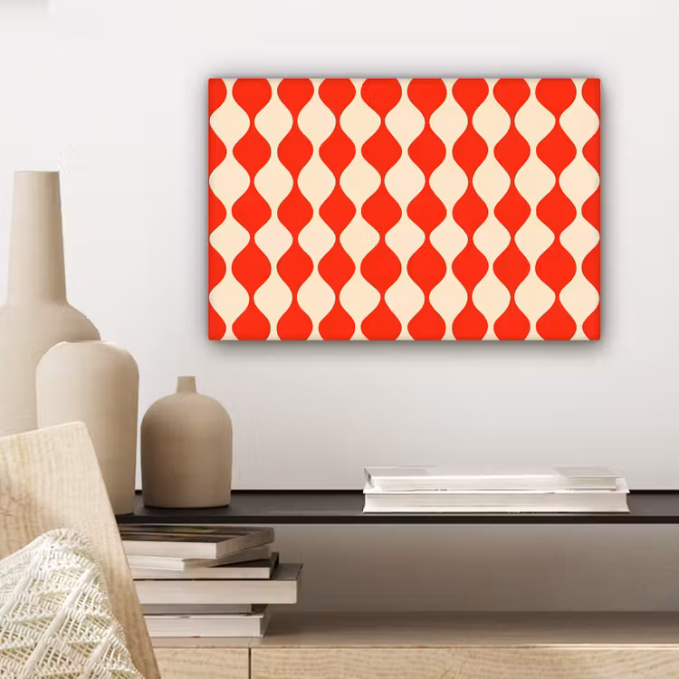 Golvend patroon - Retro - Rood - Beige canvas 2cm klein 34 -sfeer6