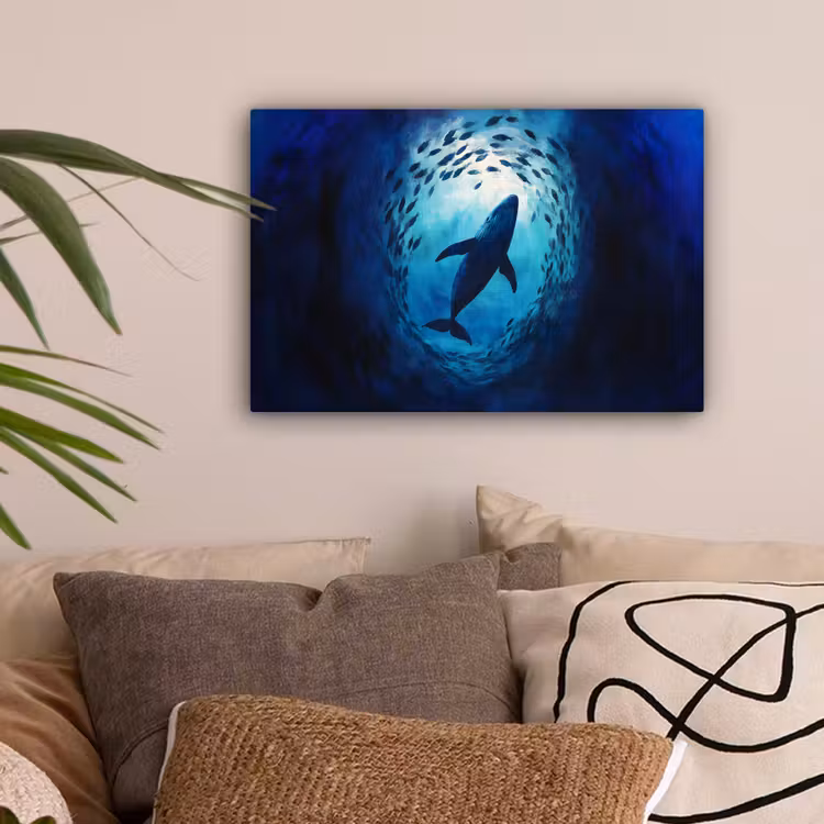Walvis - Vissen - Donkerblauw canvas 2cm klein -sfeer1