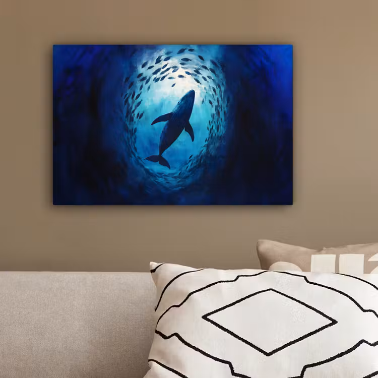 Walvis - Vissen - Donkerblauw canvas 2cm klein -sfeer3