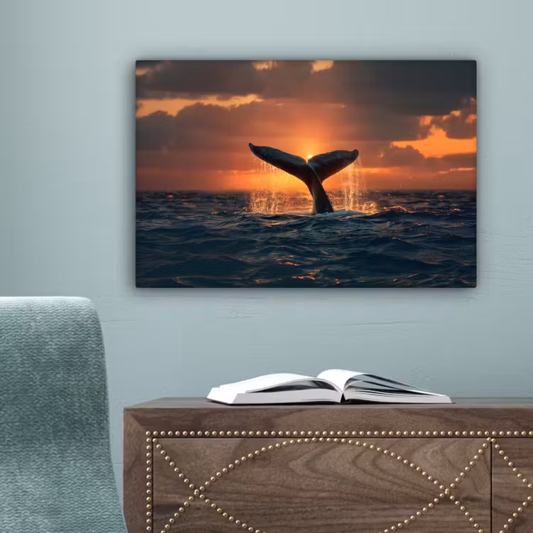 Walvis staart - Water - Zonsondergang canvas 2cm klein -sfeer4
