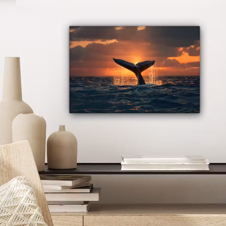 Walvis staart - Water - Zonsondergang canvas 2cm klein -sfeer6