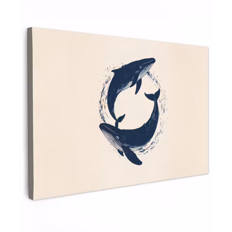 Walvissen - Spetters - Cirkel - Donkerblauw canvas 2cm klein -z3d