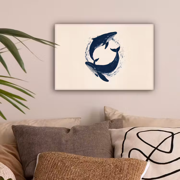 Walvissen - Spetters - Cirkel - Donkerblauw canvas 2cm klein -sfeer1