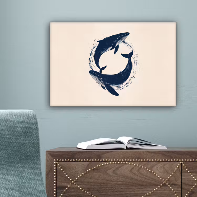Walvissen - Spetters - Cirkel - Donkerblauw canvas 2cm klein -sfeer4