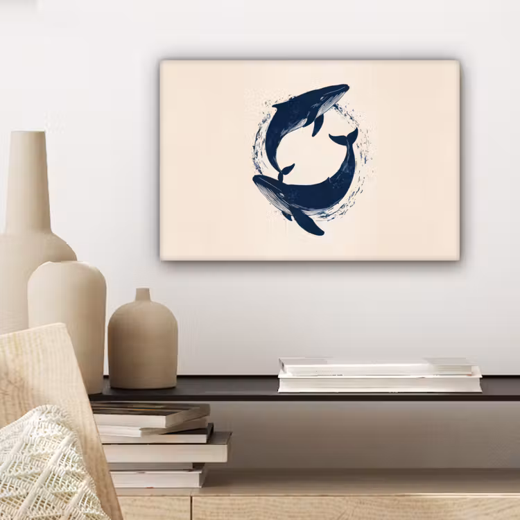 Walvissen - Spetters - Cirkel - Donkerblauw canvas 2cm klein -sfeer6