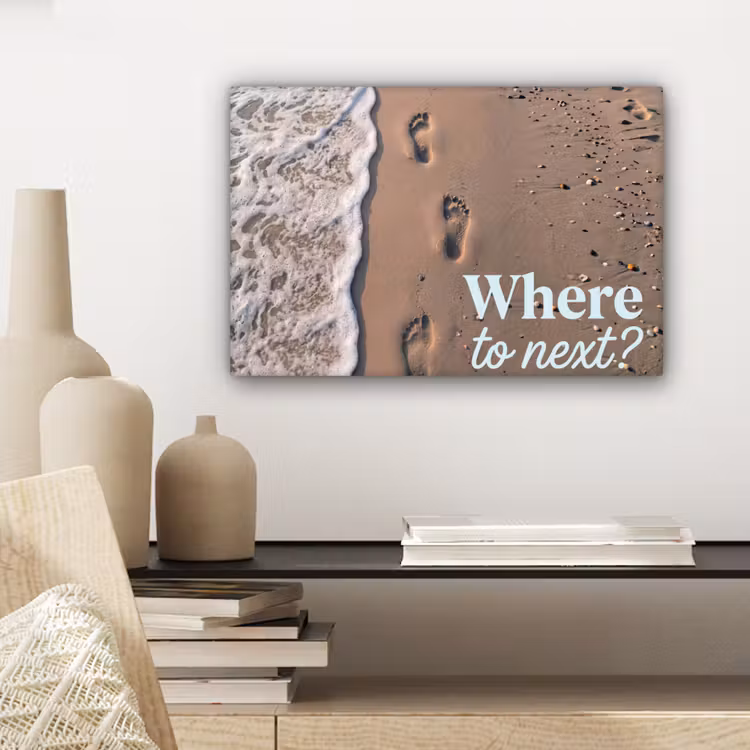 Where to next - Strand - Voetstappen canvas 2cm klein -sfeer6