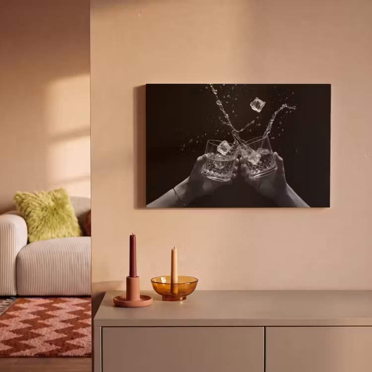 Whiskyglazen - Ijs - Spetters - Zwart canvas 2cm klein -sfeer1