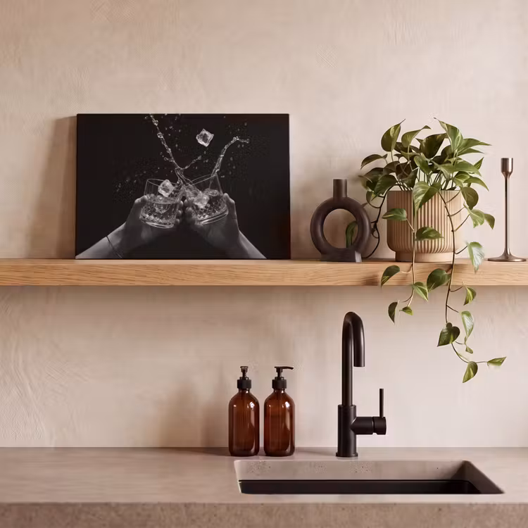 Whiskyglazen - Ijs - Spetters - Zwart canvas 2cm klein -sfeer3