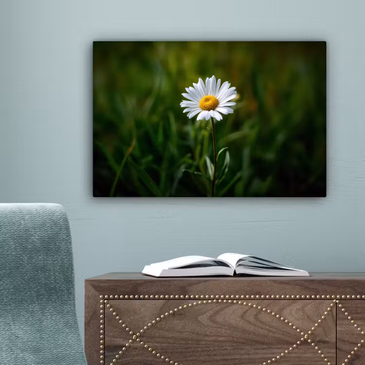 Wit - Madeliefje - Bloem - Gras canvas 2cm klein -sfeer4