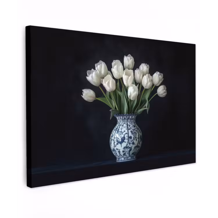Wit - Bloemen - Tulpen - Vaas canvas 2cm klein -z3d