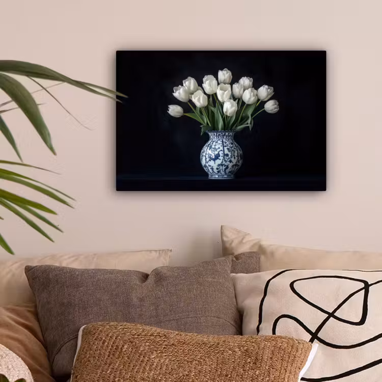 Wit - Bloemen - Tulpen - Vaas canvas 2cm klein -sfeer1