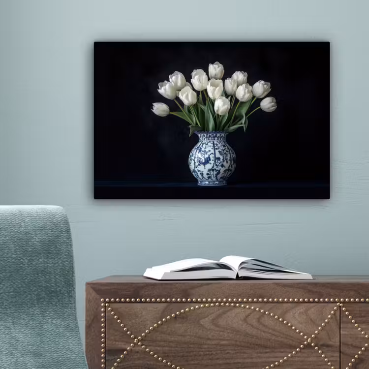 Wit - Bloemen - Tulpen - Vaas canvas 2cm klein -sfeer4