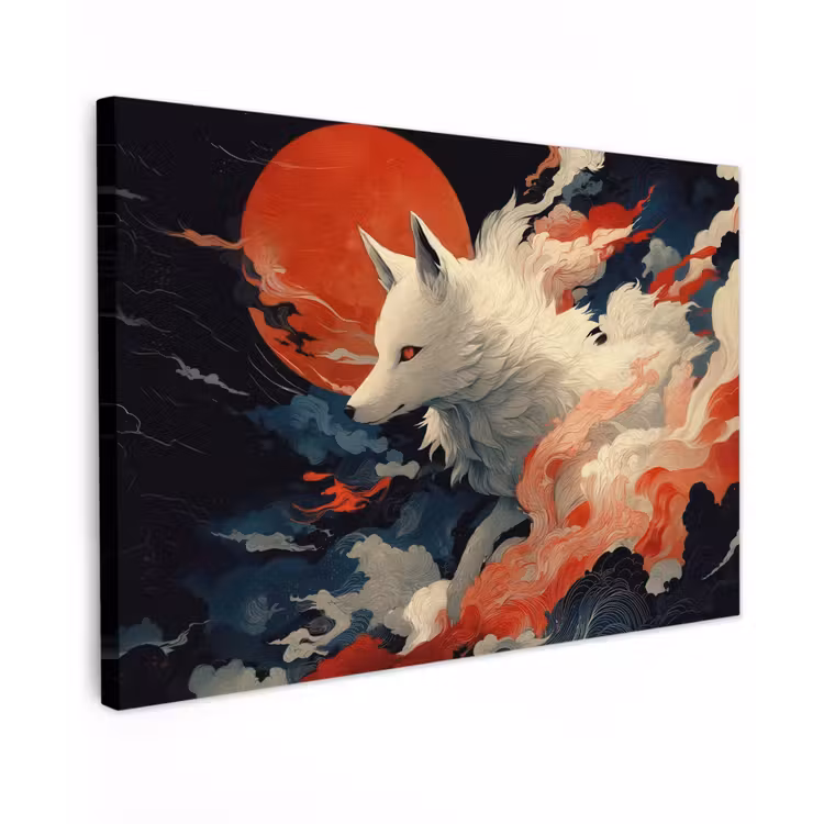 Witte vos - wolken - maan canvas 2cm klein -z3d