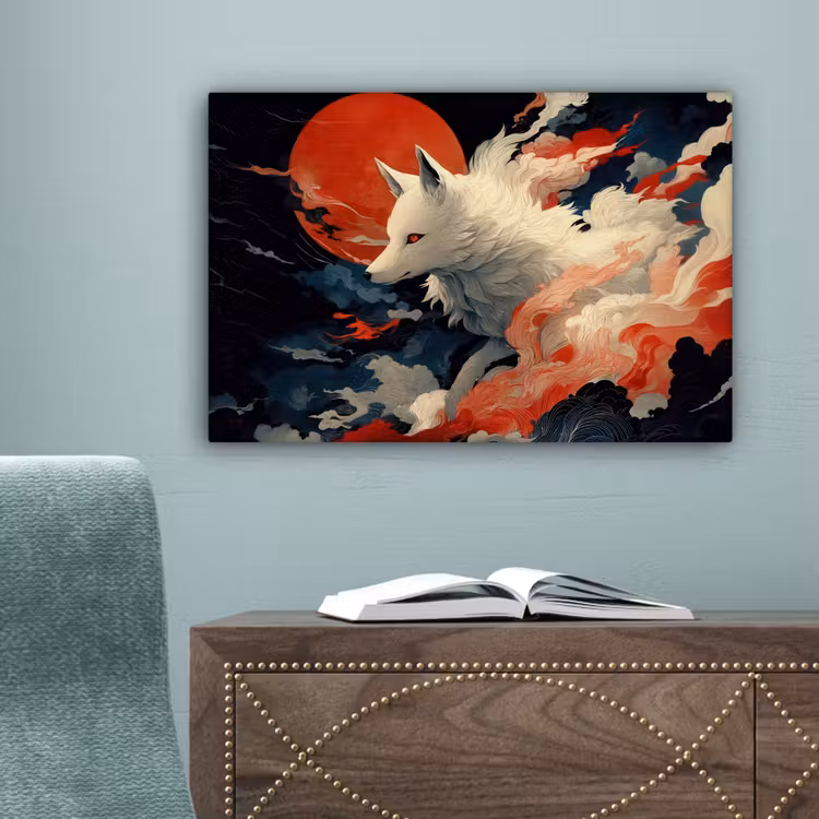 Witte vos - wolken - maan canvas 2cm klein -sfeer4