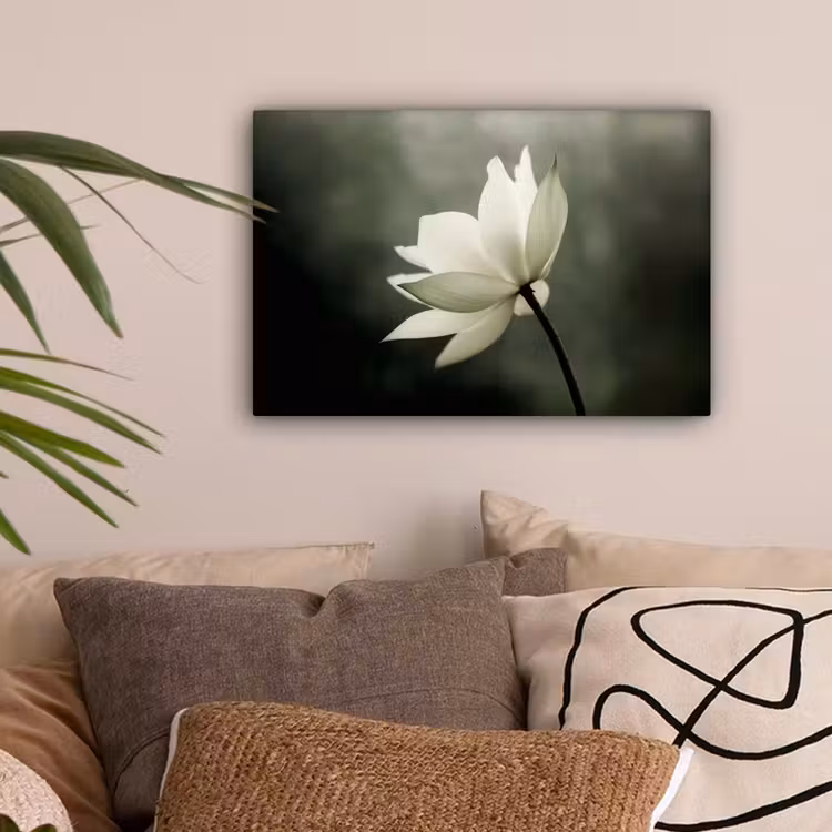 Wit - Lotus - Donker - Bloem canvas 2cm klein -sfeer1