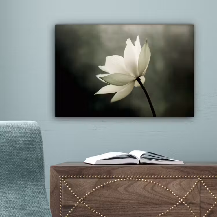Wit - Lotus - Donker - Bloem canvas 2cm klein -sfeer4