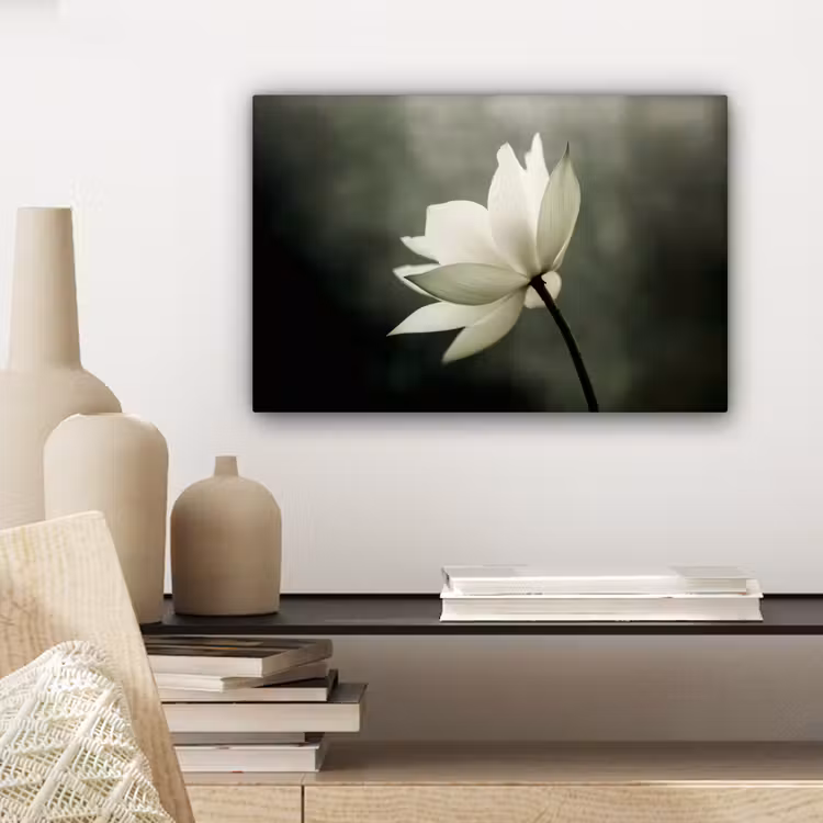 Wit - Lotus - Donker - Bloem canvas 2cm klein -sfeer6