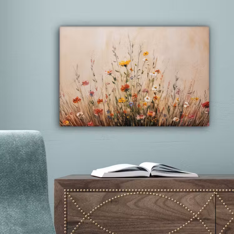 Wilde bloemen - Penseelstreken - Rustgevend canvas 2cm klein -sfeer4